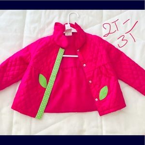 Toddler girl Pink jacket for $14 (2T-3T) and Never worn sweatshirt for $4 24mos.